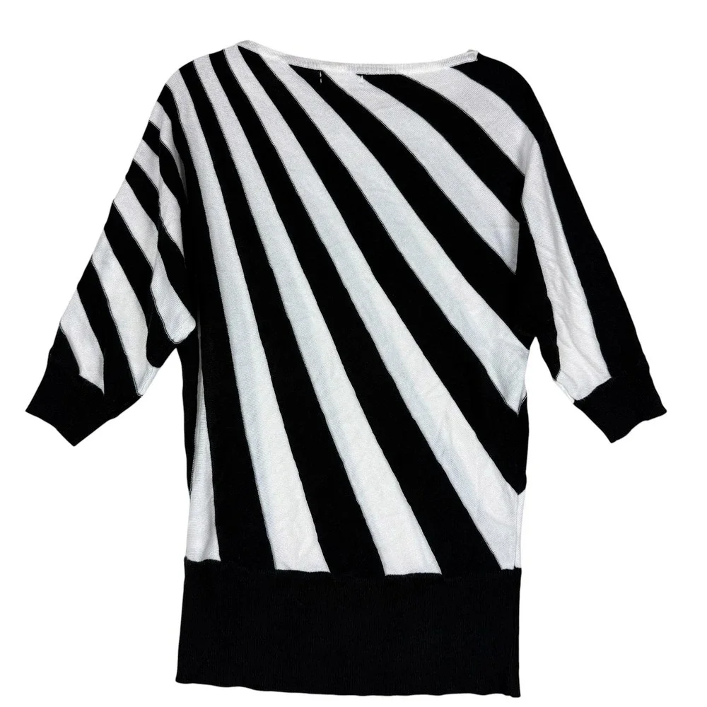 New York‎ & Company Sweater Womens Medium Black Stripe Tunic 3/4 Sleeve Dolman